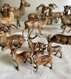 11 Antique Vintage Germany Lead 1920's 1930's Christmas Reindeer Putz Metal