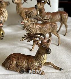 11 Antique Vintage Germany Lead 1920's 1930's Christmas Reindeer Putz Metal