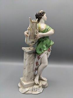 1800s Meissen German Muse with Lyre Porcelain Figurine Crossed Swords Mark 8.5