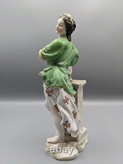1800s Meissen German Muse with Lyre Porcelain Figurine Crossed Swords Mark 8.5
