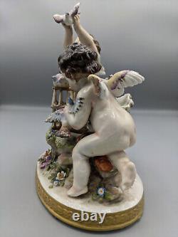 1901s Antique German Volkstedt Angels With Doves Porcelain Figurine Vase 7