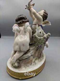 1901s Antique German Volkstedt Angels With Doves Porcelain Figurine Vase 7