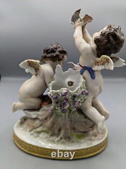 1901s Antique German Volkstedt Angels With Doves Porcelain Figurine Vase 7