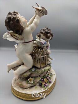 1901s Antique German Volkstedt Angels With Doves Porcelain Figurine Vase 7