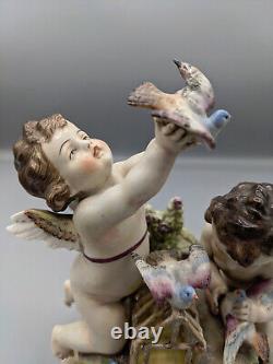 1901s Antique German Volkstedt Angels With Doves Porcelain Figurine Vase 7