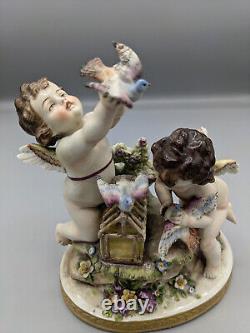 1901s Antique German Volkstedt Angels With Doves Porcelain Figurine Vase 7