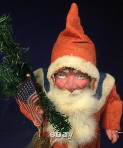 1920's Antique Santa Woodcutter with Goose Feather Tree Candy Container Sack 14