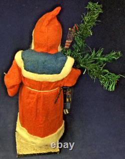 1920's Antique Santa Woodcutter with Goose Feather Tree Candy Container Sack 14