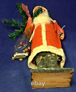 1920's Antique Santa Woodcutter with Goose Feather Tree Candy Container Sack 14