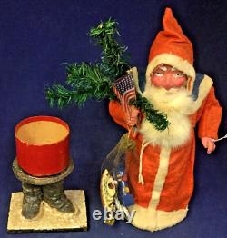 1920's Antique Santa Woodcutter with Goose Feather Tree Candy Container Sack 14