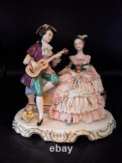 1950s Large Vintage Germany Dresden Porcelain Lace Figurine Leisure Time 6 Rare