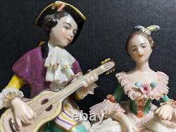 1950s Large Vintage Germany Dresden Porcelain Lace Figurine Leisure Time 6 Rare