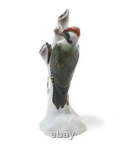 1959 Germany Vintage Porcelain Figurine Woodpecker On a Tree Hand Painted