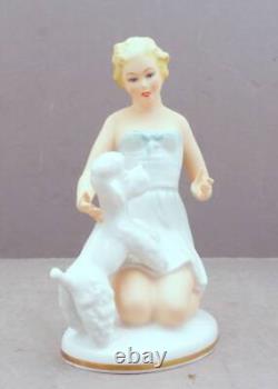 1980 Vintage Gerold Porzellan Bavaria Girl With A Dog Poodle Figurine