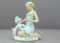 1980 Vintage Gerold Porzellan Bavaria Girl With A Dog Poodle Figurine