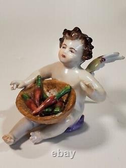 19th C. Antique Dresden Porcelain Cherub Angel Figurine Germany Basket of Carrots