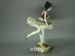 19th C Dresden Volkstedt Porcelain Lace Figurine Ballerina Gold Slippers Germany
