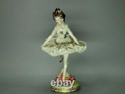 19th C Dresden Volkstedt Porcelain Lace Figurine Ballerina Gold Slippers Germany