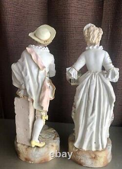19th Century Volkstedt Rudolstadt Bisque Porcelain Figurines Lovers Couple 18H