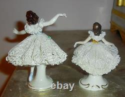 2 Fabulous Vintage VOLKSTEDT Germany Lace Ballet Ballerina Figurines Figures