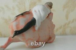 2 NAUGHTY MINIATURE BISQUE FIGURINESBATHING BEAUTY RIDING PIG & WOMAN WithLEGS UP