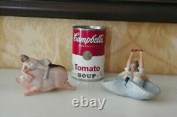 2 NAUGHTY MINIATURE BISQUE FIGURINESBATHING BEAUTY RIDING PIG & WOMAN WithLEGS UP
