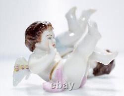 2 RUDOLSTADT VOLKSTEDT Antique Hand Painted Tumbling Germany Porcelain Figurines