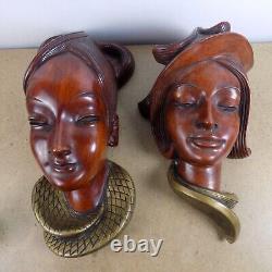 2 Vintage Achatit German Wall Hanging Masks Figurines Large Size 13 and 15