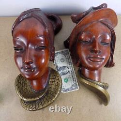 2 Vintage Achatit German Wall Hanging Masks Figurines Large Size 13 and 15