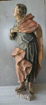 22.5 Antique German Baroque Polychromed Saint / Santo, 16th-17th Century