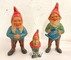 3 Antique Pottery German Figurines GNOMES1930's Original Paint