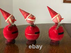 3 Vintage Western Germany Paper Mache Chenille Santa Claus Candy Container 7