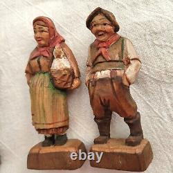 4 Vintage Oberammergau Wood Carved Figurines Men Women Primitive 3.5 READ