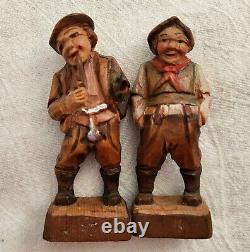 4 Vintage Oberammergau Wood Carved Figurines Men Women Primitive 3.5 READ