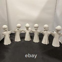 6 Dresden (German)Angel Figurine vtg porcelain sculpture Christmas Carol Set