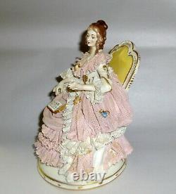 8 Antique Ackerman & Fritz Dresden Porcelain Figurine Woman Reading Book