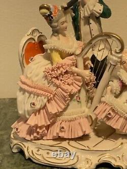 A Lovely Antique Dresden Large Porcelain Lace Musical Group, Germany