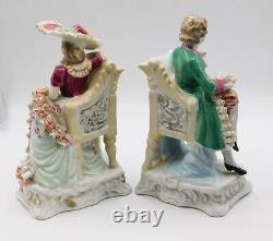 A Pair Vintage Antique German Porcelain Figurines of a Young Couple with Chairs