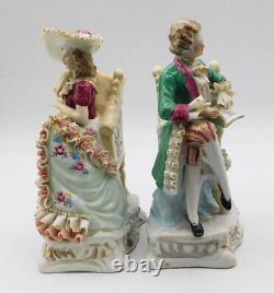 A Pair Vintage Antique German Porcelain Figurines of a Young Couple with Chairs