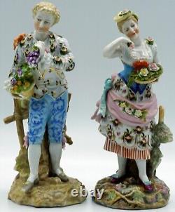 A Pair of Antique Porcelain Figurines Man & Woman Volkstedt Two pitchforks 1800s