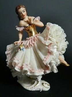 ANTIQUE DRESDEN Lace Porcelain Ballerina Germany 5.75 Gold Gilding AS IS