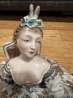 ANTIQUE French Lady Porcelain Figurine Statue Signed + Crossed Arrows