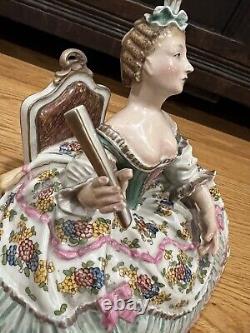 ANTIQUE French Lady Porcelain Figurine Statue Signed + Crossed Arrows
