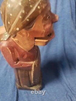 ANTIQUE LADY WITH KERCHIEF CAP Standing Wooden Nutcracker Hand Carved