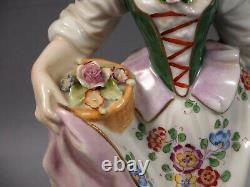 ANTIQUE Sitzendorf Dresden Porcelain Figurine Girl with Flowers Germany LARGE