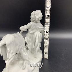ATQ Scheibe-Alsbach Bisque Porcelain 9 Figurine of Boy & Goats SIGNED Felix Zeh