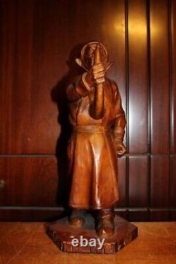 Antique 14 Wooden Carved Medieval Night Guard Watchman Pirate Statue Figurine