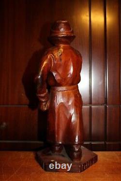 Antique 14 Wooden Carved Medieval Night Guard Watchman Pirate Statue Figurine