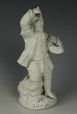 Antique 18C Meissen Acier Figurine F21 Garden Children Boy Holding Grapes Worl