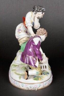 Antique 1915 Volkstedt Porcelain Figurine Girl Boy Dog & Rat In Cage Germany